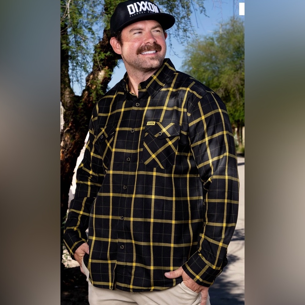 DIXXON “THE MESSENGER FLANNEL” Men's 3XL Black and Yellow Plaid Shirt. NWT - Picture 3 of 8